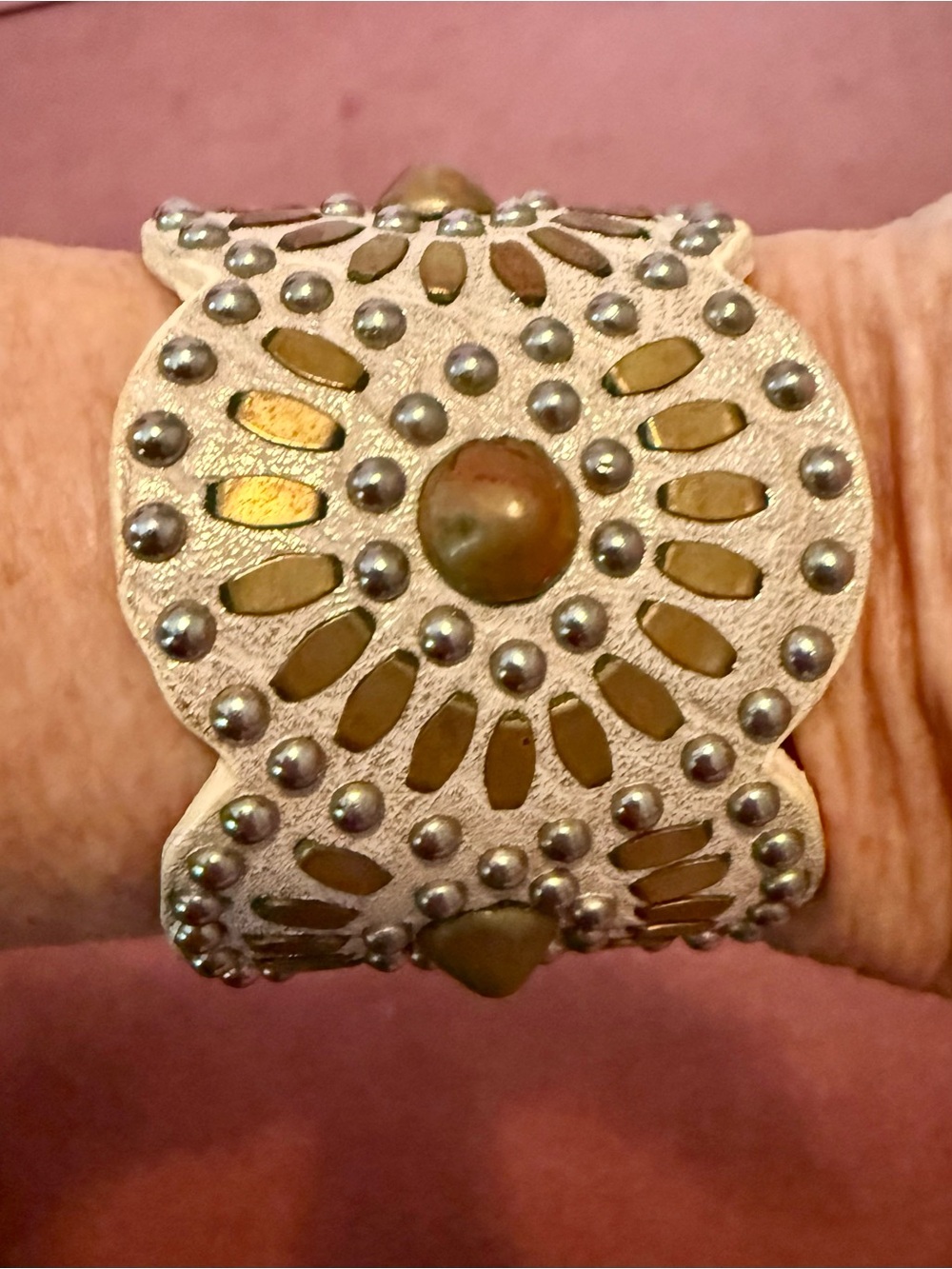 Designer Calleen Cordero Gold Studded Leather Bracelet